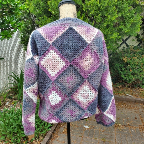 💖 New Handmade Granny Square Crochet Patched Pullover Sweater - Picture 3 of 7